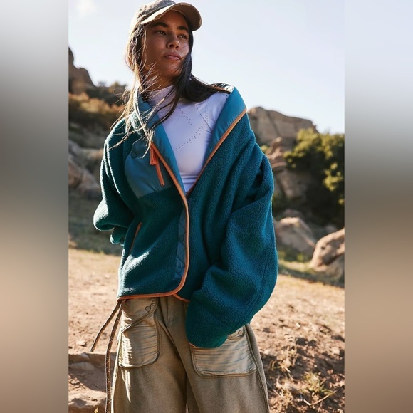 New! Free People Movement Hit The Slopes Shawl Jacket Teal Blue Orange 🧡 XS - Picture 6 of 11